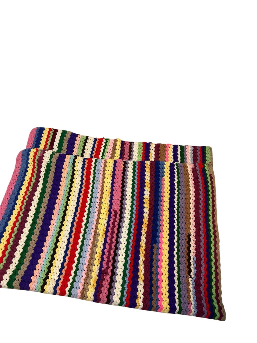 Vintage Handmade Crochet Throw Blanket Multicolor Striped Afghan 62x42 Boho